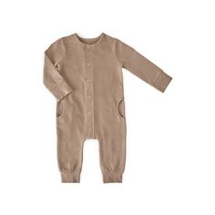 Essentials Romper Romper Pehr Portobello 0 - 3 mos. Solid Cotton Sleepwear With Pockets, Cozy Solid Cotton Sleepwear, Cozy Fall Cotton Onesie, Fitted Organic Cotton Onesie For Playtime, Organic Cotton Long Sleeve Onesie For Spring, Cotton Onesie For Spring, Stretch Cotton Onesie For Playtime, Solid Onesie For Playtime In Fall, Stretch Cotton Onesie For Playwear