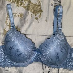 Size 38 C Brand New And In Perfect Condition Baby Blue Lace Detail Adjustable Clasps And Straps Super Cute And Supportive -Feel Free To Ask Any Questions! :) Blue Lace Push-up Bra, Blue Lace Bra, Red Lace Bra, White Lace Bra, Pink Lace Bra, Red Trench Coat, Blue Bra, White Bras, Beautiful Bra