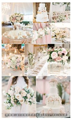 a collage of photos with flowers and wedding cake