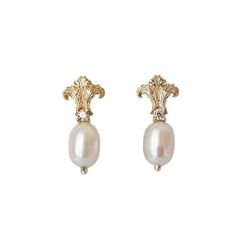 Acanthus Pearl Studs in 14K, 18K Gold and Platinum – Tippy Taste Jewelry Timeless Gold Diamond Pearl Earrings, Exquisite Gold Pearl Earrings With Diamond Accents, Elegant Baroque Jewelry With 17 Jewels, Elegant Hallmarked Jewelry For Opera, Wedding Pearl Earrings With Diamond Accents In 14k Gold, 14k Gold Pearl Earrings With Diamond Accents For Wedding, Classic Baroque Pearl Earrings For Formal Occasions, Classic Formal Baroque Pearl Earrings, Elegant Gold Pearl Earrings With Diamond Accents