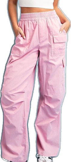 Baggy Casual Cargo Pants With Pockets, Baggy Cargo Pants With Cargo Pockets, Pink Casual Parachute Pants With Multiple Pockets, Casual Pink Cargo Jeans With Multiple Pockets, Baggy Straight Leg Cargo Pants With Elastic Waistband, Casual Relaxed Fit Straight Cargo Jeans, Casual Straight Parachute Pants With Cargo Pockets, Casual Straight Leg Cargo Pants With Multiple Pockets, Relaxed Fit Cargo Parachute Pants