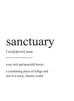 the words sanctuary are written in black and white on a white background with an orange border