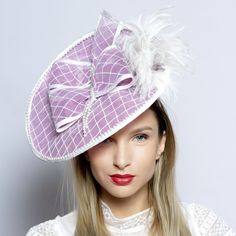 Statement light violet color fascinator, perfect for Royal Ascot, Kentucky Derby or for the upcoming Spring and Summer weddings. Kentucky derby hat and headpiece.  The fascinator is made from  made of light violet sinamay base covered with white checks veil, trimmed with artificial pearls and white trimming, decorated with 2 big bows from same material  and white feathers. This fascinator is only one available It is suitable for all head sizes. This hat will be delivered with traceable post service. Delivery times: - USA and Canada - 10 to 18 working days - EU - 4-7 working days - Other countries 5 - 20 working days for faster deliveries choose Express delivery update for delivery with TNT or DHL  Thank you for buying or watching and do not forget to favorite it if you like it :) Back to h Elegant Fascinator, Kentucky Derby Fascinator, Derby Fascinator, Couture Hats, Light Violet, Fascinator Hat, Statement Lighting, Kentucky Derby Hat, Derby Hat