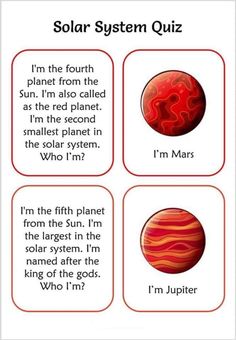 the solar system quiz with four different planets and their names in red, black and white