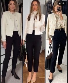 Short White Blazer Outfit, Short Blazer Outfits For Women, White Blazer Outfit Work, Channel Tweed, Outfit For Short Women, Black Jacket Outfit, White Blazer Outfits, Job Clothes