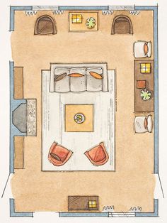 an overhead view of a bedroom and living room