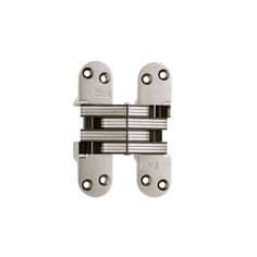 an image of two chrome steel door hinges