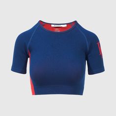 Brand New Rhude Techknit Navy And Red Knit Crop Top. Brand New Never Used In Great Condition! Sporty Knit Fitted Tops, Sporty Fitted Knit Tops, Fitted Knit Sporty Tops, Blue Pointelle Knit Crew Neck Top, Blue Seamless Knit Tops, Knit Crop Top, Knit Crop, Knit Top, Color Blue