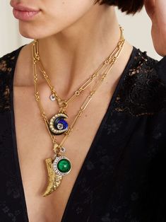 MAISON MAYLE Long Links Plus One gold-plated crystal necklace Long Gold Necklace Designs Latest, Gold Necklace Designs Latest, Long Gold Necklace, Crystal Moon, Gold Long Necklace, Gold Necklace Designs, Fine Jewelry Designers, Jewelry Inspo, Gold Jewelry Fashion