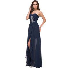 Short Front Long Back Navy Blue Red Chiffon Spilt Crystal Bridesmaid Dress - Uniqistic.com Dress Short Front Long Back, Evening Dress Short, Dillards Dresses, Wedding Dresses Short, Xscape Dresses, Prom Dresses 2016, Strapless Evening Dress, Gold Prom Dresses, Cheap Evening Dresses