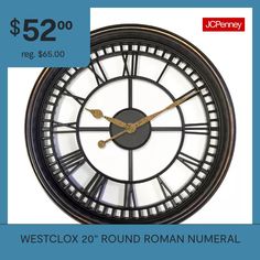 a large clock with roman numerals is on sale for $ 52 00 reg $ 55 00