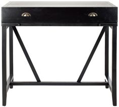 a black table with two drawers on one side and an open drawer on the other