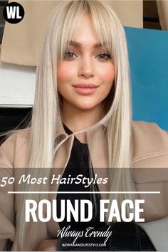 Chic long straight hair for round face ladies, perfect for any occasion Round Face Half Up Half Down, Square Shaped Face Hairstyles, Hairstyle For Round Face, Hairstyles For Round Face, Hair For Round Face Shape, Flattering Hairstyles, Clip Hairstyles, Round Face Shape, Long Bangs