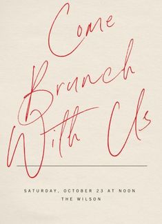 a white and red wedding card with the words, one branch bitter club on it