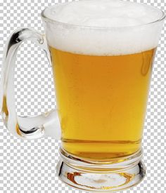 a mug filled with beer sitting on top of a glass table next to a white background