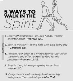 a poster with the words 5 ways to walk in the spirit, and an image of two