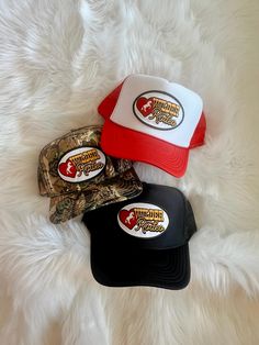 Customizable high crown, foam or structured, adjustable snap back trucker hat detailed with our "Wilder Rodeo'" design on an embroidered patch. One size fits most. Hats shown in listing image: (Top) Red/white hat (Middle) Camo-2 hat (Bottom) Black hat Rodeo Design, White Hat, Snap Back, Black Hat, Snap Backs, Embroidered Patch, Trucker Cap, Embroidered Patches, Rodeo