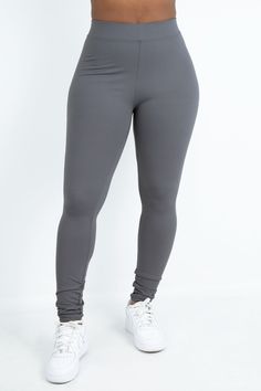 Details : Nylon Spandex Leggings with elastic waistband. Fit : Fitted. True To Size. Super Stretchy. 34 inch inseam Made in : the USA Model is : size S/M Gray Elastic Elastane Leggings, Gray Micro-elastic Elastane Leggings, Gray Elastane Yoga Pants, Gray Full Length Elastane Yoga Pants, Gray Full-length Elastane Yoga Pants, Casual Gray 4-way Stretch Leggings, Gray Stretch Yoga Pants, Casual Gray Leggings With 4-way Stretch, Gray Full Length Tight Pants