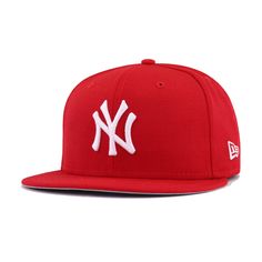 New Era Cap 59Fifty fitted hat for the New York Yankees done in custom red colorway, featuring interlocking NY logo on its front. When you need to wear red, this is the fitted you'll want. The simple Snow White front logo cuts just enough into the Scarlet background to make your fit perfect. With raised embroidery on the rear of the hat and contrasting side flag, the basic concept of this custom is what makes this a must have for any collector. Hat Material: 100% WoolCrown: ScarletVisor: Scarlet Red Yankees Hat, Scarlet Background, Red Fitted Hat, Red Baseball Cap, Yankees Hat, New Era Hats, Raised Embroidery, Wear Red, Red Fits