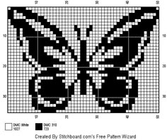 a black and white cross stitch pattern with an image of a butterfly