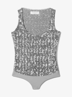 This sequined bodysuit will command attention whenever you slip it on. Made in Italy from stretch tulle, it features a seamless stretch-jersey base that disappears under tailoring and denim alike. Keep accessories pared back to let it fully shine. Elegant Stretch Bodysuit With Sequins, Fitted Sequins Bodysuit Glamorous Style, Fitted Sequin Bodysuit For Glamorous Look, Glamorous Fitted Bodysuit With Sequins, Glamorous Fitted Sequin Bodysuit, Sequined Stretch Bodysuit, Sequin Stretch Bodysuit For Night Out, Stretch Sequin Bodysuit For Night Out, Stretch Sequin Bodysuit