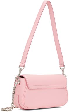 Buffed leather shoulder bag in pink. · Detachable shoulder strap · Detachable curb chain crossbody strap · Logo hardware at face · Logo embossed at back face · Magnetic flap · Patch pocket at interior · Faille lining · Logo-engraved silver-tone hardware · H5 x W8 x D2.5 Supplier color: Ribbon pink Trendy Pink Shoulder Bag With Silver-tone Hardware, Modern Pink Shoulder Bag With Metal Hardware, Modern Pink Flap Shoulder Bag, Pink Top Handle Shoulder Bag With Metal Hardware, Pink Shoulder Bag With Metal Hardware For Evening, Modern Pink Flap Bag With Detachable Handle, Pink Crossbody Shoulder Bag With Silver-tone Hardware, Pink Leather Flap Bag With Detachable Strap, Modern Pink Shoulder Bag With Chain Strap