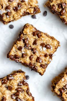 chocolate chip oatmeal bars on a white surface