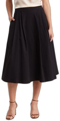 Relaxed Midi-length Pencil Skirt, Relaxed Fit Solid Midi Pencil Skirt, Flowy Midi Skirt For Business Casual, Business Casual Lined Midi Skirt, Business Casual Midi Lined Skirt, Fitted Knee-length Pleated Skirt With Elastic Waistband, Workwear Midi Length Pleated Skirt With Elastic Waistband, Pleated Midi Skirt With Elastic Waistband For Work, Business Casual Flowy Lined Skirt