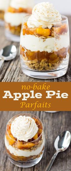 no bake apple pie parfaits with whipped cream on top