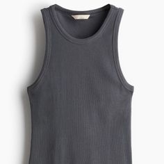 Fitted Tank Top In Soft, Ribbed Jersey Made From A Silk And Cotton Blend. Length: Regular Length Sleeve Length: Sleeveless Fit: Slim Fit Style: Tank Top Neckline: Round Neck Description: Dark Gray, Solid-Color Dark Gray Top Outfit, H&m Tops For Summer Loungewear, H&m Summer Loungewear Tops, H&m Sleeveless Stretch Tops, H&m Cotton Fitted Tank Top, Fitted Cotton Tank Top By H&m, Fitted Cotton H&m Tank Top, Fitted Everyday Tops By H&m, Everyday Fitted Tops From H&m