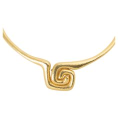 A simple and elegant "Labyrinth" collar necklace by Ilias Lalaounis in bright 18k hammered yellow gold. The striking necklace of simple collar design, terminating is a squared-off swirl labyrinth of Greek key fret pattern. The gold rich and bright, looking more like 22k than 18k, and with wonderful texture. Interior circumference is 15”. Signed Ilias Lalaounis. Marked A24 750 Greece Greek Mythology Characters, Gold Collar Necklace, Greek Jewelry, Gold Choker Necklace, Hammered Gold, Gold Choker, Collar Designs, Choker Necklaces, Simple Necklace