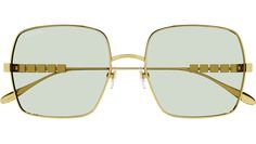 Gucci sunglasses model GG1434S Lettering Logo eyewear collection rectangle metal frame featuring shiny yellow gold frame and gold lens. Gucci Gold Sunglasses For Summer, Gucci Gold Sunglasses With Gradient Lenses, Chic Gold Gucci Sunglasses, Gucci Gold Sunglasses With Uv Protection, Gucci Square Frame Metal Sunglasses, Gucci Gold Tinted Sunglasses, Modern Gucci Sunglasses For Spring, Elegant Gucci Sunglasses For Spring, Classic Gold Sunglasses For Spring