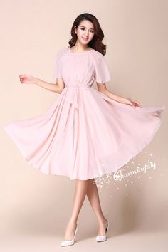 60 Colors Chiffon Nude Pink Short Sleeve Knee Skirt by CHARMINGDIY Chiffon A-line Bridesmaid Dress For Banquet, Pleated Chiffon Dress For Wedding, A-line Chiffon Bridesmaid Dress For Banquet, Pleated Chiffon Bridesmaid Dress, Pink Flowy Chiffon Dress For Banquet, Chiffon Bridesmaid Dress With Short Sleeves, Flowy A-line Chiffon Bridesmaid Dress, Spring Chiffon Bridesmaid Dress For Banquet, Chiffon Midi Dress For Wedding