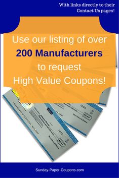 two checkbooks with the words, use our listing of over 200 manufacturers to request high value coupons