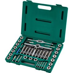 a set of tools in a green case