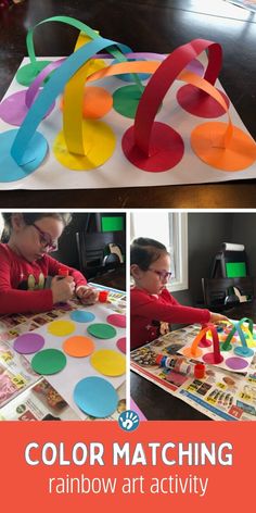 kids are playing with colored matching rainbow art activity