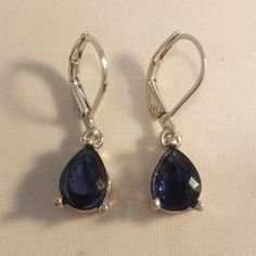 Blue Gem Earrings, Teardrop Sapphire Earrings, Blue Jewelry Aesthetic, Dark Blue Jewelry, Blue Gem Necklace, Navy Blue Jewelry, Blue Diamond Earrings, Sapphire Earring, Navy Earrings