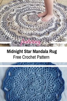 two pictures with the words midnight star manda rug free crochet pattern