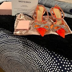 Pvc/ Color Orange With S Crystal Brand New Never Been Worn. Come With Box Silk Bag Designer High Heels For Shopping, Designer Pointed Toe Heels For Shopping, Designer Orange Heels With Pointed Toe, Designer Orange Pointed Toe Heels, Chic Orange Evening Heels, Silk Bag, Color Orange, Shoes Women Heels, Orange Color