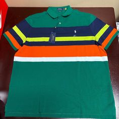 Polo Ralph Lauren Mens Green Multicolor Striped Classic Fit Polo Shirt Xxl Brand: Polo Ralph Lauren Department: Men Size: Xxl Color: Green Type: Polo Pattern: Striped Theme: Classic Neckline: Collared Occasion: Casual Season: All Season Features: Breathable, Easy Care Sleeve Length: Short Sleeve Condition: New With Tags I Offer Discounts For All Return Customers. - Jvs Casual Collared T-shirt With Patchwork, Casual Collared Patchwork T-shirt, Collared Cotton Top With Color Matching, Cotton Collared Top With Color Matching, Summer Color Block Polo Collar Shirt, Casual Green Polo Collar Shirt, Casual Green Shirt With Patchwork, Casual Green Polo Shirt, Multicolor Collared Top With Color Matching