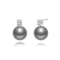 Design: These fashionable silver earrings suspend a grey pearl with elegance and classic charm, perfect for enhancing any style ensemble you choose. The minimalist design is accentuated by a square-cut CZ stud earrings above the pearl, creating a timeless and sophisticated look. Perfect for those who appreciate the blend of simplicity and elegance. Size : These dainty earrings are 18mm long, making them the ideal accessory for various occasions. The 12mm diameter grey pearl adds a touch of grace, while the 4mm square CZ stud provides just the right amount of sparkle. This zircon pearl earring is a perfect balance for those seeking both subtlety and impact. Material: Crafted with precision, the gray pearl stud earrings is made from high-quality round shell pearls, ensuring durability and a Elegant Gray Jewelry With Matching Earrings, Elegant Gray Sterling Silver Earrings, Elegant Gray Earrings As Gift, Elegant Gray Earrings For Gift, Elegant Gray Jewelry For Formal Occasions, Elegant Gray Earrings For Wedding, Elegant Gray Jewelry For Anniversary, Classic Gray Jewelry For Formal Occasions, Elegant Round Gray Jewelry