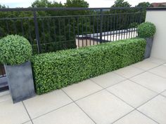 two planters are sitting on the side of a balcony