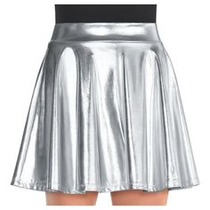 Womens Silver Flare Skirt Color Run Outfit, Club Skirts, Silver Skirt, Space Girl, Performance Dresses, Metallic Skirt, Performance Wear, Halloween Costumes For Girls, Mid Length Skirts