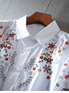 Zlily - Elegantly Designed Womens Floral Embroidered Long Sleeve Shirt with Button Front Collar White Floral Embroidered Button-up Top, White Button-up Top With Floral Embroidery, White Shirt With Floral Embroidery Collar, Spring Collared Tops With Multicolor Embroidery, Spring Multicolor Embroidered Collared Tops, Multicolor Embroidered Button-up Top, Spring Embroidered Top With Button Closure, Spring Multicolor Embroidered Top With Button Closure, Multicolor Embroidered Top With Button Closure For Spring