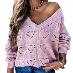 Cute V-neck Fall Sweater, Pink V-neck Open Knit Sweater, Cute V-neck Sweater For Spring, Cute V-neck Top For Fall, Cute V-neck Knit Sweater, Cute Knit V-neck Sweater, Cute V-neck Sweater, Cute V-neck Knitted Sweater, Cute Knitted V-neck Sweater