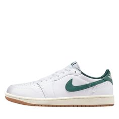 Leather upper Perforated toe box Air cushioning Foam midsole Rubber outsole Color: White/Oxidized Green Style: CZ0775-133 Jordan Retro 1 Low, Cdg Converse, Air Jordans Women, Jordan Model, Nike Air Jordan 1 Low, Green Palette, Jordan Retro 1, Womens Air Jordans, Jordans Women