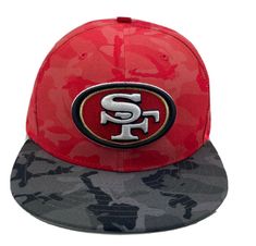 the san francisco giants red camo snapback hat is on display in front of a white background