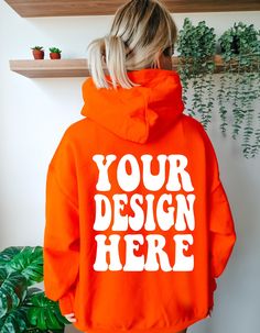 "INSTANT DOWNLOAD  ♥ DETAILS ♥ - This image is for the Gildan 18500 Orange Unisex Hoodie - You will receive a high resolution digital image free of branding    (will not include the \"Your Design Here\" text or watermark) - Model is wearing size XL - Image Size: 3000 x 3856 Pixel ♥ KEEP IN MIND ♥ - You may use these images for personal and commercial use only. No additional license required. - You may not resell or share this image in any way." Farm Merch, Oversized Hoodie Mockup, Pull Orange, Hoodie Back, Your Design Here, Sweater Boho, Boho Lifestyle, Orange Hoodie, Orange Sweater