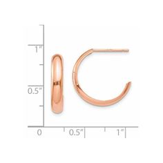 Product Weight Weighs approximately 0.9 grams. Product Dimensions Length of item : 16 mm Width of item : 3.5 mm Features - Solid - Polished - Post - 14k Rose gold Product Specifications - Material : Primary - Purity : 14K - Length of Item : 16 mm - Material : Primary : Gold - Width of Item : 3.5 mm - Product Type : Jewelry - Jewelry Type : Earrings - Sold By Unit : Pair - Gender : Women's - Material : Primary - Color : Rose - Earrings Closure : Post & Push Back - Earrings Type : C-Hoop Yellow Tone, Bow Jewelry, Yellow Earrings, Gold Polish, Huggie Hoop Earrings, Rose Earrings, Fine Jewelry Gift, Online Earrings, Polish Jewelry