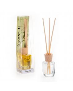 Mini difusor de perfume Mikado de alta concentración en esencia, con 3 varillas de rattan.  Tus fragancias favoritas de Ambients capturadas en una pequeña y elegante botella de 15 ml perfectamente diseñada para espacios pequeños como el baño, dormitorio o tu despacho.  Duración hasta 6 semanas.  ¡Tan práctico que lo puedes transportar incluso en el bolso!  Contiene:  Citral, Cinnamaldehyde, alpha-hexyl-; 2-(4-tert-Butylbenzyl)propionaldehyde; Linalool; Coumarin, (R)-p-Mentha-1,8-diene; Geraniol;